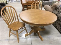 40 Inch Oak Harvest Table w/ 2 Chairs