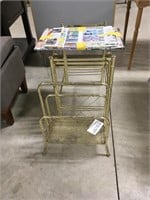 Brass Stacking Tables w/ Glass Tops & Mag Rack
