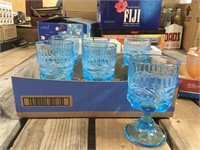 6 Blue Glass Goblets