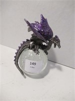 Pewter Dragon on Glass Ball Base 5" High