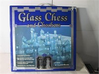 GLASS CHESS AND CHECKERS SET