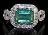 14K Gold 4.18 ct Natural Emerald & Diamond Ring