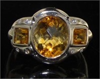 14kt Gold Natural 3.46 ct Citrine & Diamond Ring
