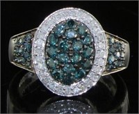 10kt Gold Oval 1.00 ct Blue & White Diamond Ring