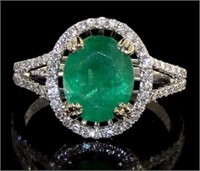 14kt Gold 3.00 ct Oval Emerald & Diamond Ring
