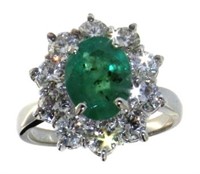 14K Gold 4.24 ct Oval Emerald & Diamond Ring
