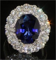 14K Gold Oval 10.64 ct Sapphire &  Diamond Ring