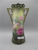 RS Prussia 10" 2 handled floral vase w/ glass bowl