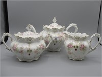 RS Prussia floral 3 pc teaset w/ gold drips