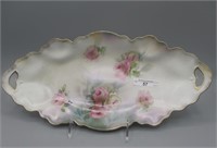 RS Prussia 13" satin floral celery tray w/ roses