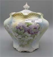 RS Prussia floral fan & scallop biscuit jar