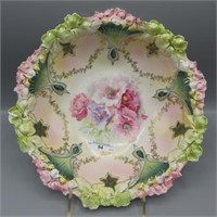 RS Prussia 10.5" bowl w/ jewels and roses decor.