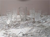 Crystal Pinwheel Vase & Glasses + 6 Champagne