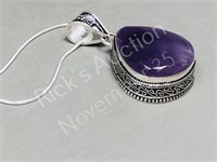 Silver & Amethyst  pendant/ chain