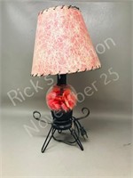retro glass & rose bowl table lamp - 16" tall