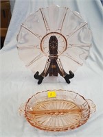 Lg. pink platter and pink divided dish