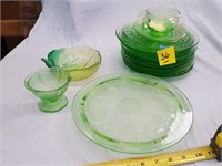 15 pcs. green deppression glass