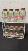 13” glass spice rack with glass jars