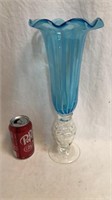 Wonderful tall blue and opalescent art glass vase