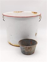 Enamelware Pot and Cup (pot has rust holes in