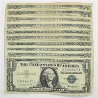 (10) 1957 $1 Silver Certificates - Very Good