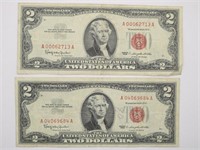 (2) 1963 $2 Dollar Red Notes