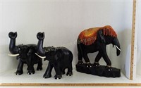 (3) Carved Wood Elephants