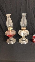 Matching pair of antique oil lamps