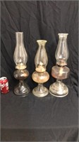 3 antique oil lamps