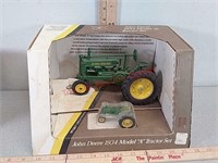 John Deere Model A toy tractor set