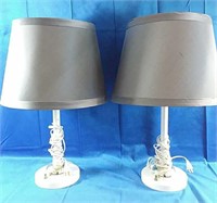 Pair of 23" silver shade/white base table lamps