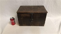 Antique hand made wooden box with hand hammered