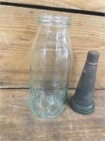 Embossed Mobiloil Quart Bottle + Tin Top & Cap