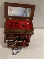 Wooden Jewelry Box w Costume Jewelry