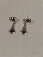Silver Garnet Stamped Earrings