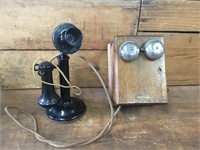 Antique 1910 Candlestick Telephone & Bellbox