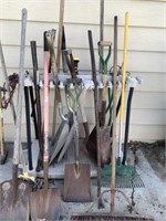 Lg. asst. of yard & gardent tools & stands