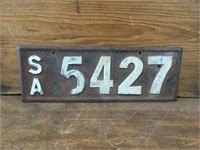 Vintage Raised SA Number Plate 5427