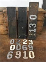 3 x Vintage Number Plates & Loose Numerals