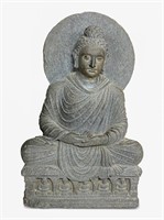 Large Schist Figure of Seated Buddha,