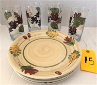 ROYAL NORFOLK 4 PLATES W/MATCHING GLASS