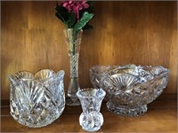 LEAD CRYSTAL FRUIT BOWL, TOOTHPICK HOLDER, ETC