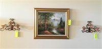 FRAMED 3D PAINTING W/ 2 WALL SCONCE