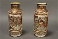 Pair of Satsuma Meiji Period Brocade Vases,