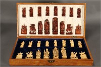 Large & Impressive Chinese Carved Ivory Chess Set,
