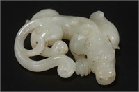 Chinese White Jade Carving of a Qiulong,