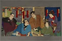 Original Japanese Woodblock Triptych by Chikanobu