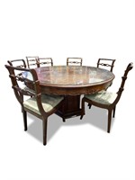 Chinese Circular Top Dining Table and Eight Chairs