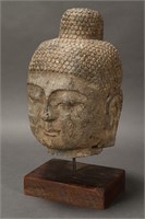 Large Chinese Carved Stone Buddha Head,