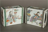 Two Chinese Qing Dynasty Porcelain Pillows,